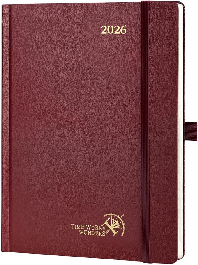 POPRUN 2026 Planner (Medium Size 8.5''x 6.5'' Hardcover) - Daily Weekly and Monthly Calendar Agenda 2026 Appointment Book with Hourly Time Slots, Monthly Tabs, 100 GSM - Burgundy-DeskLoop Office