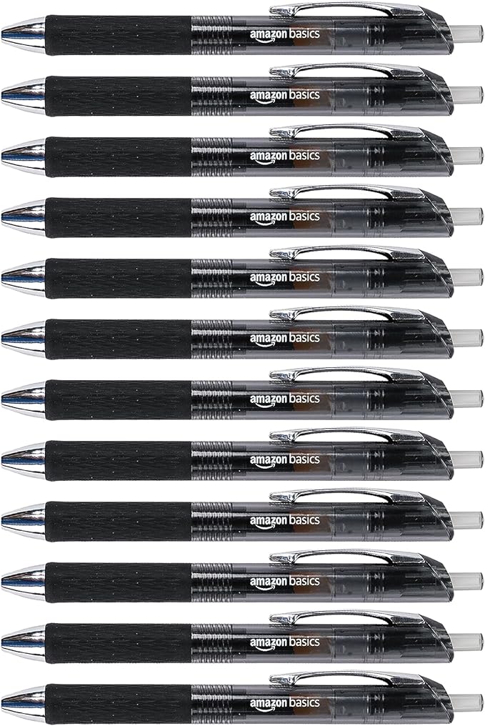Amazon Basics Gel Pens Fine Point Smooth Writing Pens, Retractable, Black, 0.7mm, 12 Pack-DeskLoop Office