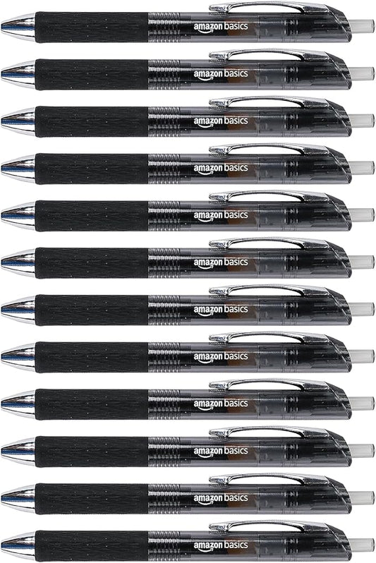 Amazon Basics Gel Pens Fine Point Smooth Writing Pens, Retractable, Black, 0.7mm, 12 Pack-DeskLoop Office