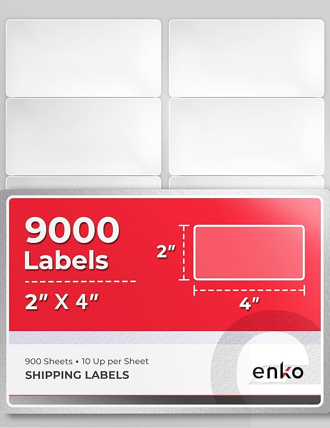enKo - 2 x 4 Inch Label - White Blank - 10 Up Address Mailing Labels for Laser Inkjet Printer (900 Sheets, 9000 Labels)-DeskLoop Office