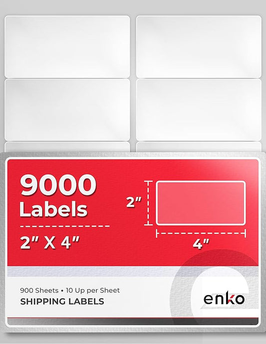 enKo - 2 x 4 Inch Label - White Blank - 10 Up Address Mailing Labels for Laser Inkjet Printer (900 Sheets, 9000 Labels)-DeskLoop Office