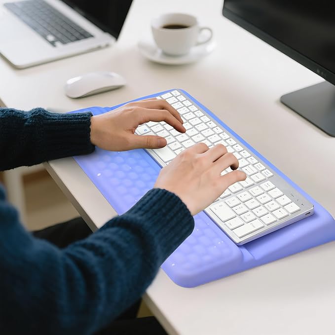 Ergonomic one-Piece Computer Keyboard Stand with Wrist Rest for Desktop Offers Two Support Angles. Silky Lycra Surface and Memory Foam Comfortable Hand Support (Purple Star)-DeskLoop Office