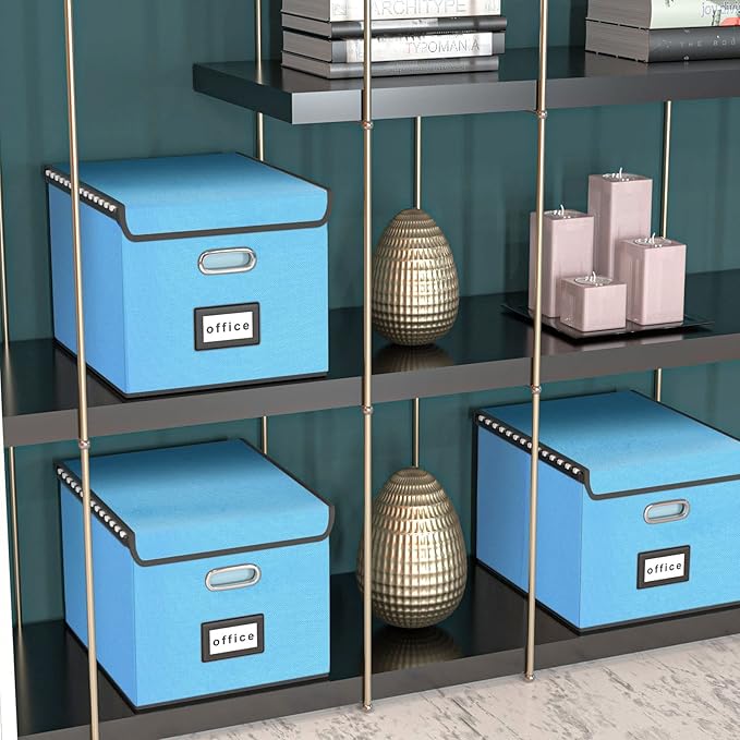 Huolewa Portable File Organizer Box Office Document Storage with Lid, Linen Hanging Filing Storage Boxes, Decorative Home/Office Filing System for File and Folders Storage (Sky-blue)-DeskLoop Office
