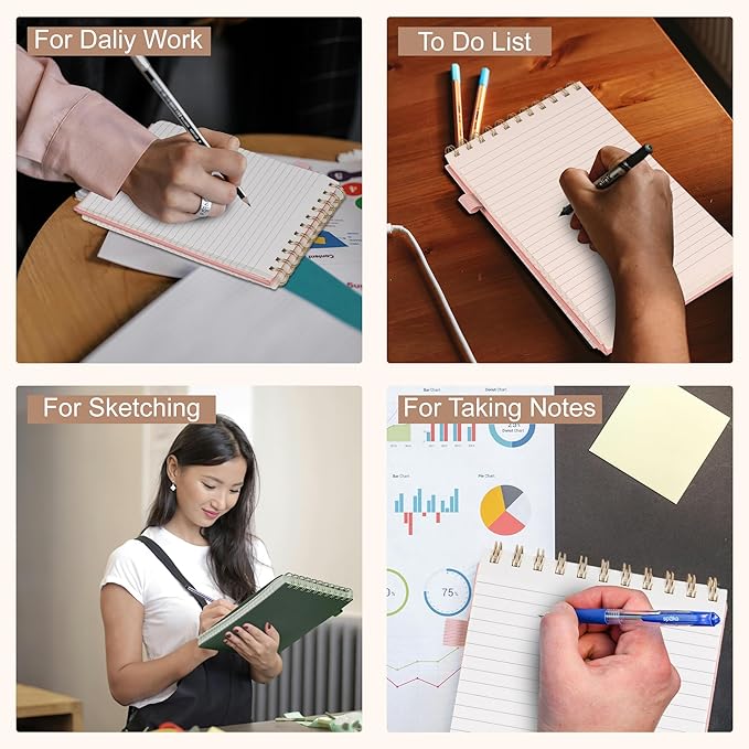 Yoment Top Spiral Notebook 240 Pages Leather Steno Pads 6x9 Top Bound Spiral Notepad 100 GSM College Ruled Notebook Left Handed Notebooks for Work School Office, Green-DeskLoop Office