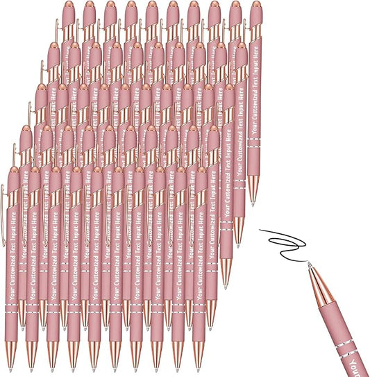 Up to 100 Pcs Personalized Ballpoint Pen Custom Pens Free Engraved Bulk with Name Logo Soft Black Ink Stylus with Touch Metal Office Gift for Anniversaries Graduations Birthdays-DeskLoop Office