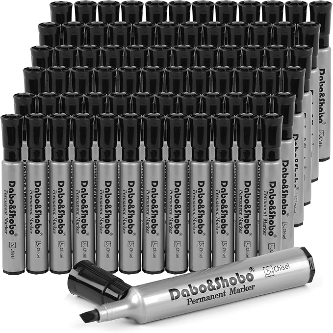 Dabo&Shobo 72 Pack Permanent Markers, Chisel Point, Quick Drying Ink, Black Permanent Markers, Works on Plastic,Wood,Stone,Metal and Glass for Doodling, Marking…-DeskLoop Office