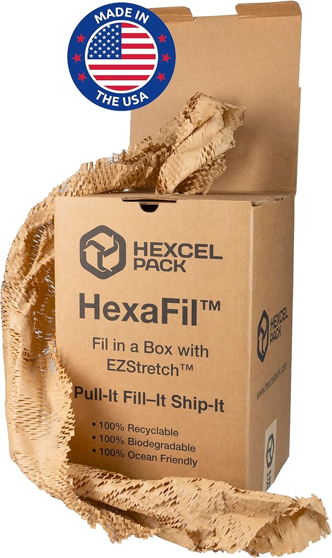 IDL Packaging HexaFil Honeycomb Packing Kraft Paper 15" x 20400" (1700 ft) in Self-Dispensed Box - Patented Cushioning Box Filler for Void Filling, Moving, Shipping - Alternative to Bubble Plastic-DeskLoop Office