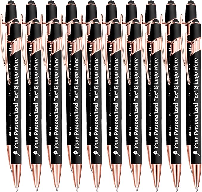 STREADVE Personalized Custom Pens 20 Engraved Writing Pen with Name Logo, Customized Promotional Items Stylus Pen Gifts for Men Women Realtor Nurse Wedding Business, Black-DeskLoop Office