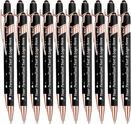 STREADVE Personalized Custom Pens 20 Engraved Writing Pen with Name Logo, Customized Promotional Items Stylus Pen Gifts for Men Women Realtor Nurse Wedding Business, Black-DeskLoop Office