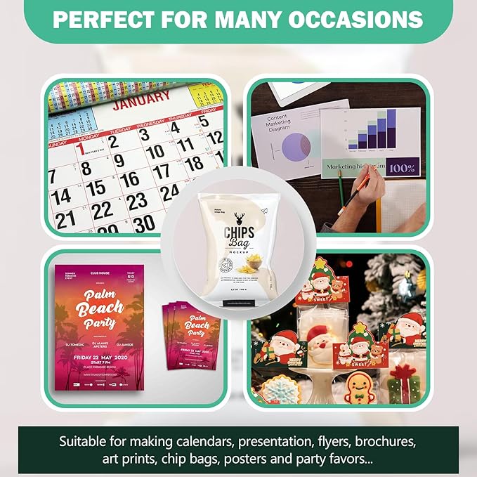 36lb Glossy Photo Paper, 8.5x11, Letter Size, Thin Glossy Photo Paper for Chip Bags, Inkjet, 100 Pack-DeskLoop Office