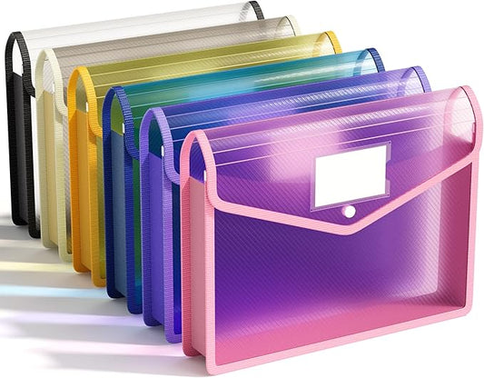 ABC life 6 Pack Plastic Expanding File Folder, Transparent Envelopes with Snap Closure, No Dividers, Large Capacity, Assorted Colors, Large Capacity, Fit Letter/A4 Size - Mutilcolor 03-DeskLoop Office