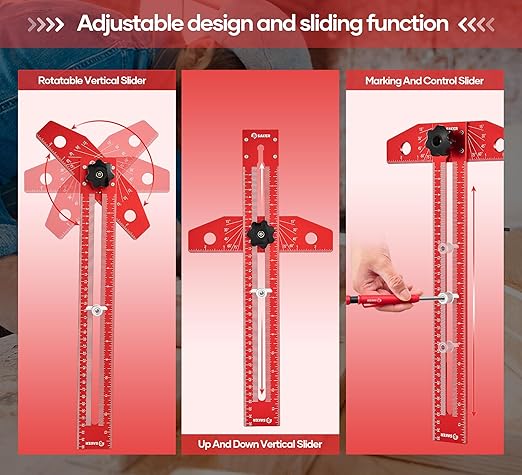 Saker Woodworking Scriber Marking Line Ruler, Adjustable Aluminum Alloy Sliding T-Square Ruler,Precision Line Drawing aid Ruler with Angle Adjustment Scale-DeskLoop Office