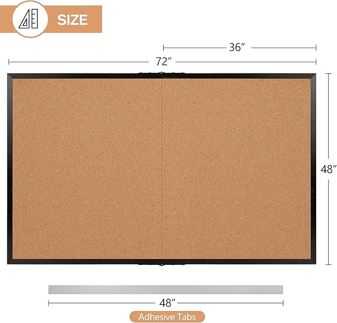 Board2by Extra Large Cork Bulletin Board 72" X 48", Foldable Notice Pin Board for Wall, Black Wood Framed 6'x4' Corkboard, Wall Mounted Noticeboard with 32 Push Pins for School, Home & Office-DeskLoop Office