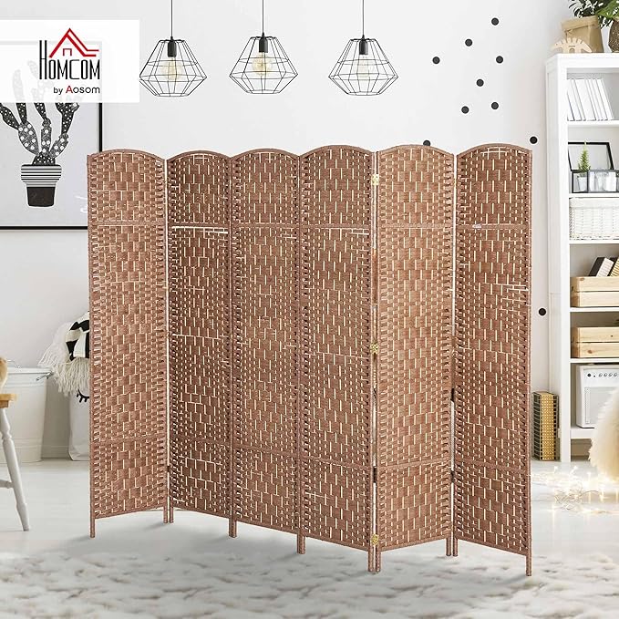 HOMCOM Room Divider, 6 Panel Folding Privacy Screen, 6FT Tall Portable Wicker Weave Partition Wall Divider for Bedroom, Home Office, Natural-DeskLoop Office