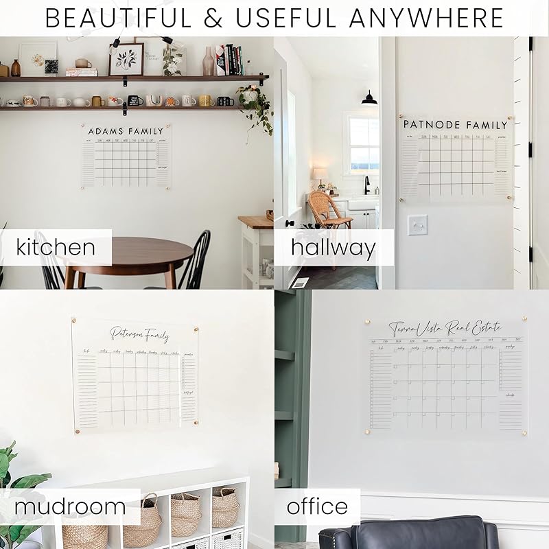 Personalized Clear Acrylic Calendar for Wall, Calendar Whiteboard for Wall, Dry Erase Wall Calendar, Wall Calendar Organizer System for Home (Cursive, Jade, 14"W x 11"H)-DeskLoop Office