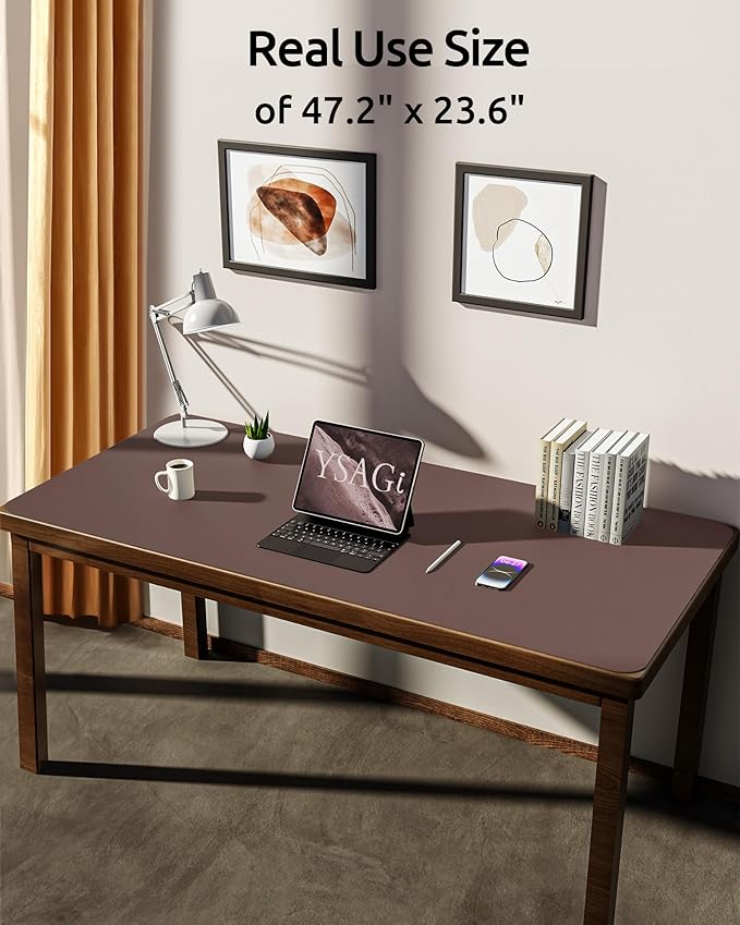 YSAGi Leather Desk Protector, Office Mat, Large Mouse Mat, Non-Slip PU Leather Blotter, Laptop Desk, Waterproof Writing Pad for Office and Home (Chocolate, 47.2" x 23.6")