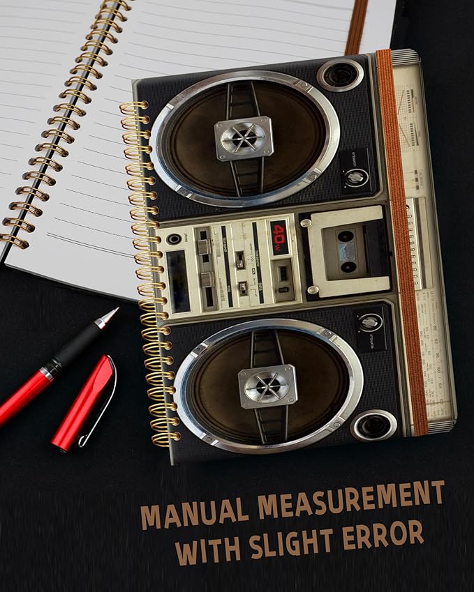 Ruled Spiral Writing Notebook,A5 Hardcover Lined College Journal for Women Lady,Fashion Puppy Watercolor Strong Twin-Wire Binding with Premium Paper,8.4" X 6",Perfect for School,Office,Home Gifts(Tape Recorder Vintage)-DeskLoop Office