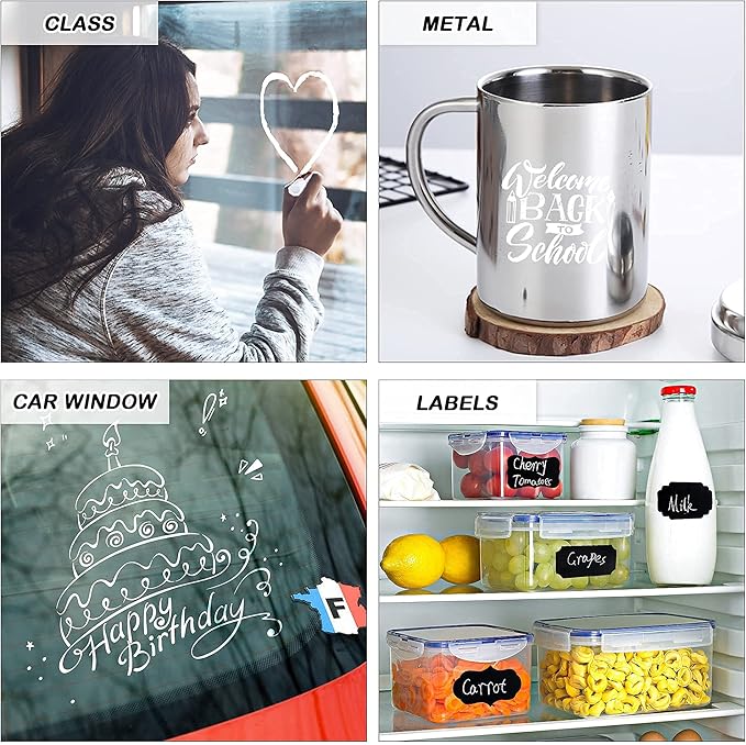 White Liquid Chalk Markers Set, Pack of 10 White Chalkboard Paint Pens with 12 Chalkboard Labels, 5 Stickers, Perfect for Chalkboards, Bistro Boards, Glass and Metal-DeskLoop Office