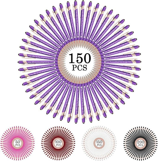 STREADVE 150 Personalized Custom Pens Engraved Writing Pen with Name Logo, Customized Promotional Items Stylus Pen Gifts for Women Realtor Birthday Wedding Business, Purple-DeskLoop Office