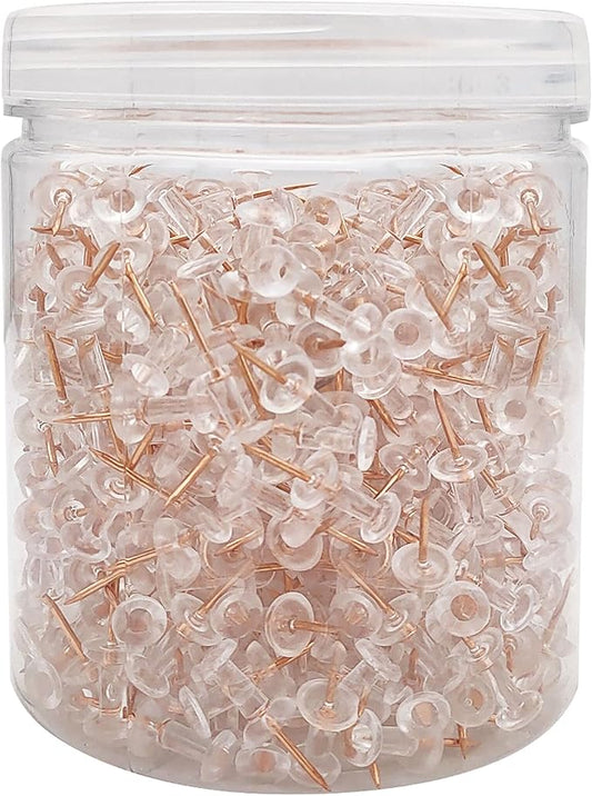 Clear Push Pins 600pcs Standard Thumb Tacks with Rose Gold Steel Point Transparent Plastic Head Pins for Hanging Photo Posters Craft Marking Map Wall Cork Board-DeskLoop Office