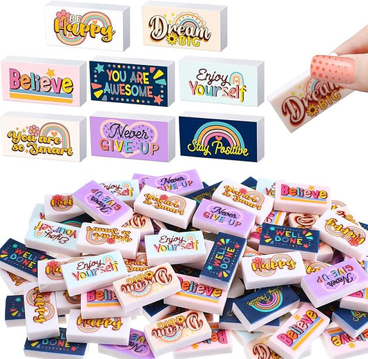 100 Pcs Inspirational Pencil Erasers Bulk for Kids Fun Motivational Eraser School Supplies Back to School Office Supplies for Classroom Office Teacher Artists (Boho)-DeskLoop Office