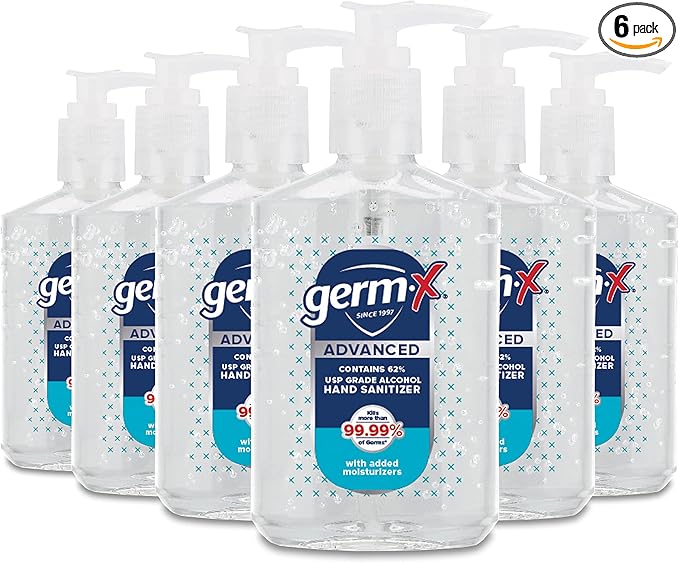 Germ-X Advanced Hand Sanitizer, Non-Drying Moisturizing Clear Gel, Instant and No Rinse Formula, Back to School Supplies College, Pump Bottle, 8 Fl Oz (Pack of 6)-DeskLoop Office