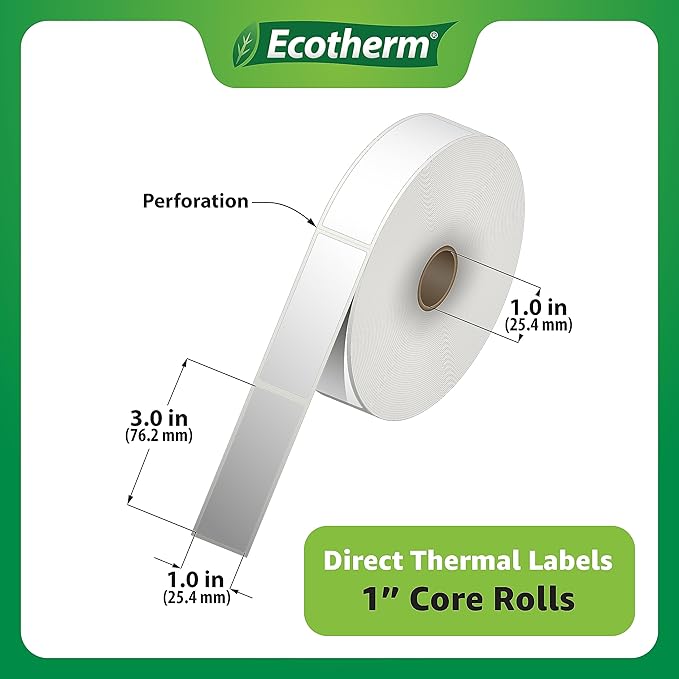 1" x 3" Thermal Labels | 6 Rolls | 5040 Labels | fits Zebra, Godex, Arkscan, iDPRT, Offnova Thermal Label Printers and More | Blank White Adhesive Stickers by Ecotherm-DeskLoop Office