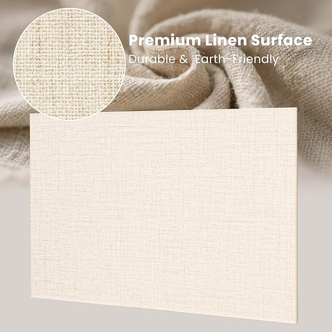 Bulletin Board 36 x 24 inches, 3' x 2' Linen Board for Wall, Decorative Fabric Pin Board with Safe Removable Adhesive Tapes for Home and Office, Includes 20 Push Pins-Light Yellow Stripes-DeskLoop Office