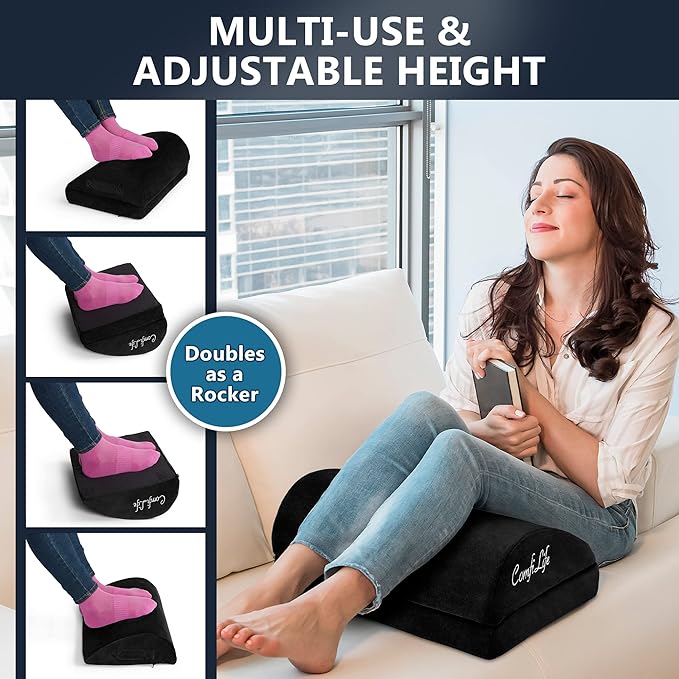 ComfiLife Foot Rest for Under Desk at Work – Adjustable Desk FootRest for Office Chair, Gaming Accessories – Ergonomic Teardrop Design for Back, Hip & Leg Pain Relief – 100% Memory Foam (Black)-DeskLoop Office