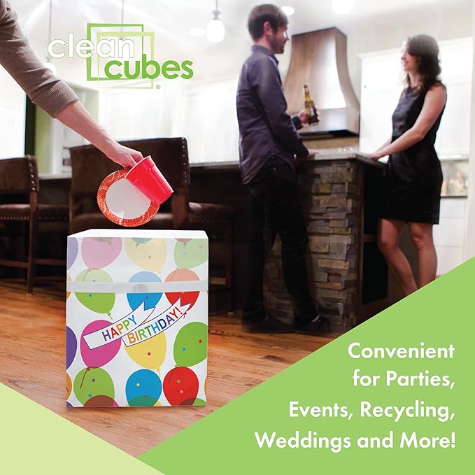 | 13 Gallon Disposable Trash Cans (6-Pack) with Fitted Trash Bags - Reusable Garbage and Recycling Bins for Parties, Events, and More (Birthday - 17" Height x 13.5" Width x 10" Depth)-DeskLoop Office