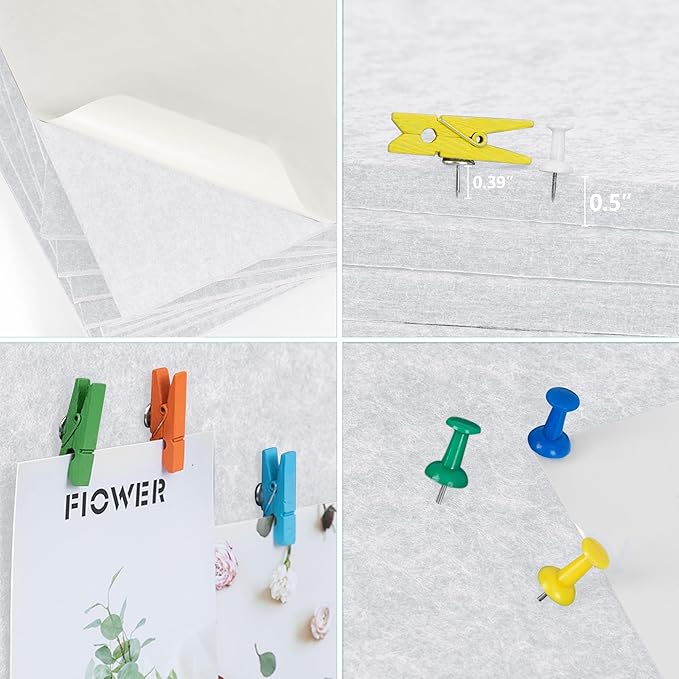 AKTOP White Cork Bulletin Board 12x12, 1/2" Thick Felt Cork Board Tiles 12 Pack, Small Square Pin Board for Wall, Self Adhesive Corkboards with 120 Push Pin Wood Clips for School, Home & Office-DeskLoop Office