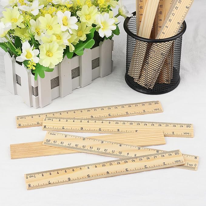 144 Packs Wooden Rulers, 8 Inch Double Sided Wood School Ruler for Home, Student, Office Use, 2 Scale,by GNIEMCKIN-DeskLoop Office