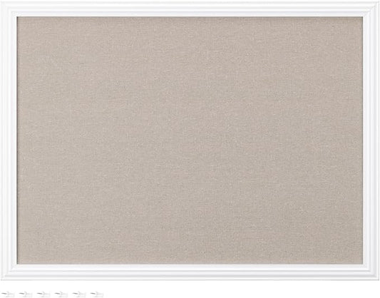 Navaris Framed Linen Bulletin Board - Approx. 58 x 43cm Fabric Jewelry Organizer Pinboard for Wall Memory Memo Pin Board - Natural Linen with White Frame-DeskLoop Office