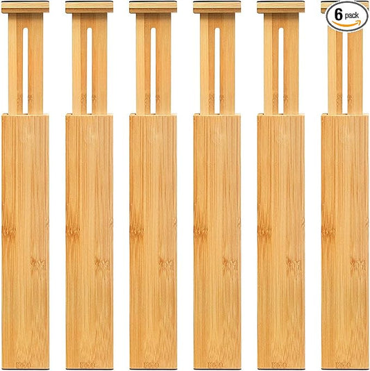 VaeFae Adjustable Bamboo Drawer Dividers, Expandable Drawer Organizer for Kitchen, Bedroom, Bathroom, Dresser and Office, 6-Pack-DeskLoop Office