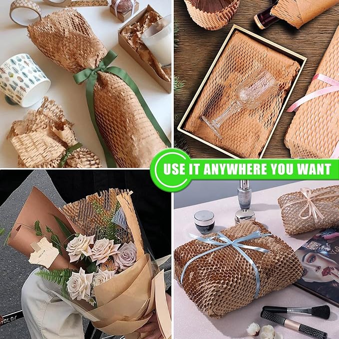 Honeycomb Packing Paper, MINHAO 15"x300' Eco Friendly Packing Paper for Moving Recyclable Honeycomb Paper Moving Supplies Bubble Paper Wrapping Protective Roll, With 36 Fragile Sticker Labels-DeskLoop Office