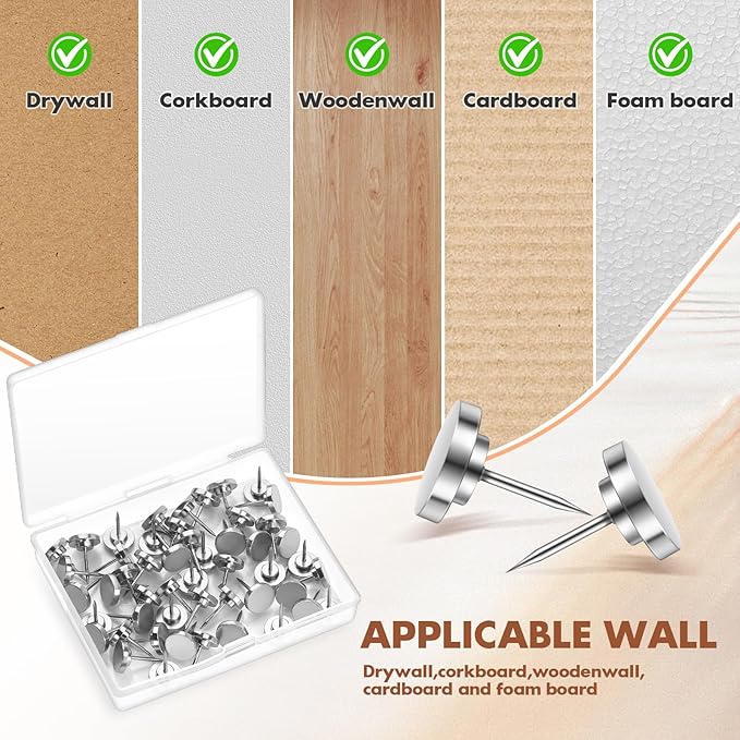 15 Pieces of Silver Tacks, Metal Tacks for Wall, Metal Push Pins, Picture Hanging, Push Pins for Wall Bulletin Board Decorative-DeskLoop Office