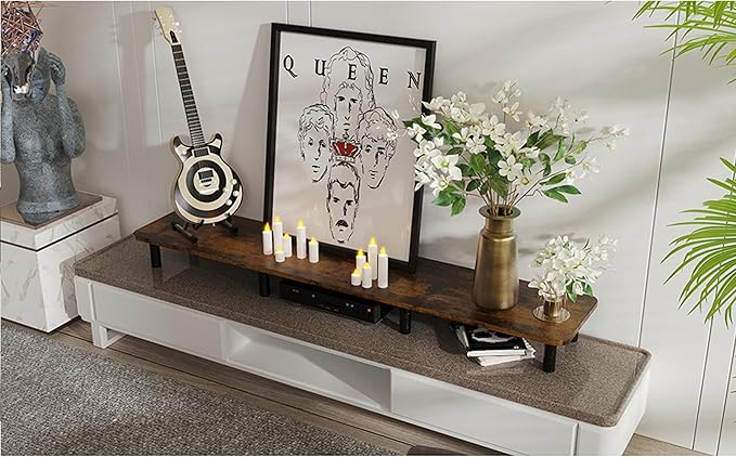 Dual Monitor Stand - 43.7 inch Extra Long Wide TV Stand - Wood & Steel Leg Desktop Riser - Desk Organization - Home Office (Vintage)-DeskLoop Office