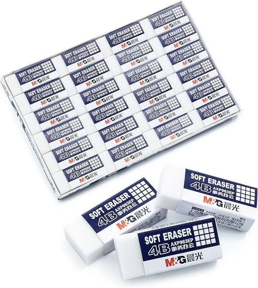 M&G 24 Pack White Erasers Bulk, Pencil Erasers 4B Rubber Rectangular Eraser for Kids School Students Office, Art Erasers for Drawing (New Packaging)-DeskLoop Office
