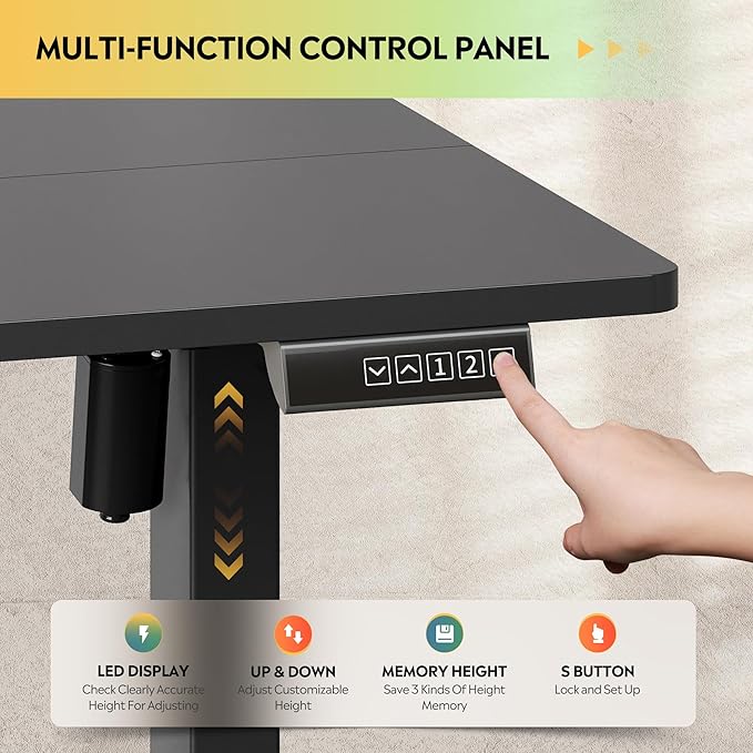 DEVAISE 48 Inch Electric Standing Desk, 3 Adjustable Height Stand up Desk for Home Office, Ergonomic Sit to Stand Desk with LED Touchscreen, Headphone Hook, 3 Memory Preset Computer Desk (Black)-DeskLoop Office