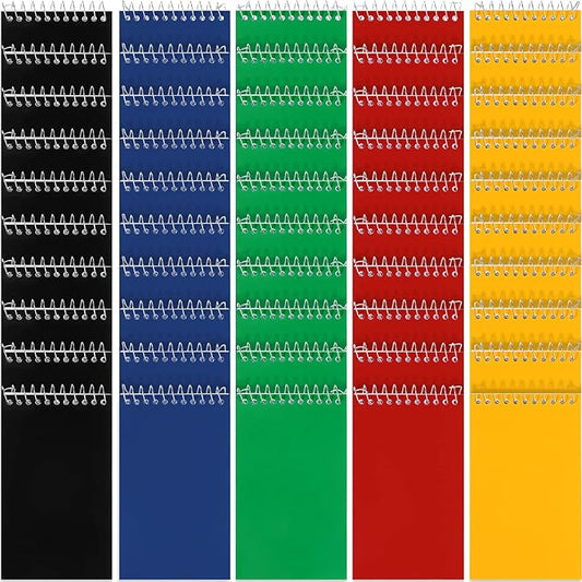 50 Pieces Spiral Memo Pads Bulk 3 x 5 Inch Small Note Pads Top Bound Lined College Ruled Paper Mini Notepad Pocket Spiral Notebooks for School Office Home Supplies, 75 Sheets (Bright Colors)-DeskLoop Office