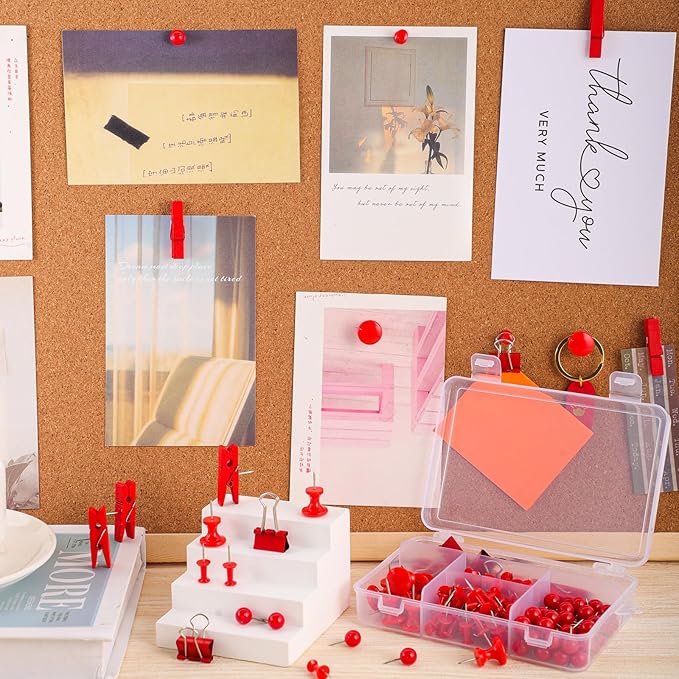 BESARME 200 Pieces Red Push Pins, 5 Style Thumb Tacks Decorative Pins for Cork Board Bulletin Wall Craft Office Home Supplies-DeskLoop Office