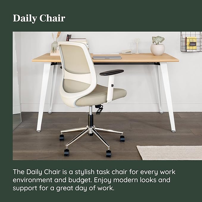 Branch Daily Chair - Computer Office Chair with Swivel, Lumbar Rest, and Adjustable Armrests - Sustainable, Stylish Mesh, & Adjustable Armrests - Comfortable Seating for Improved Posture - Green-DeskLoop Office