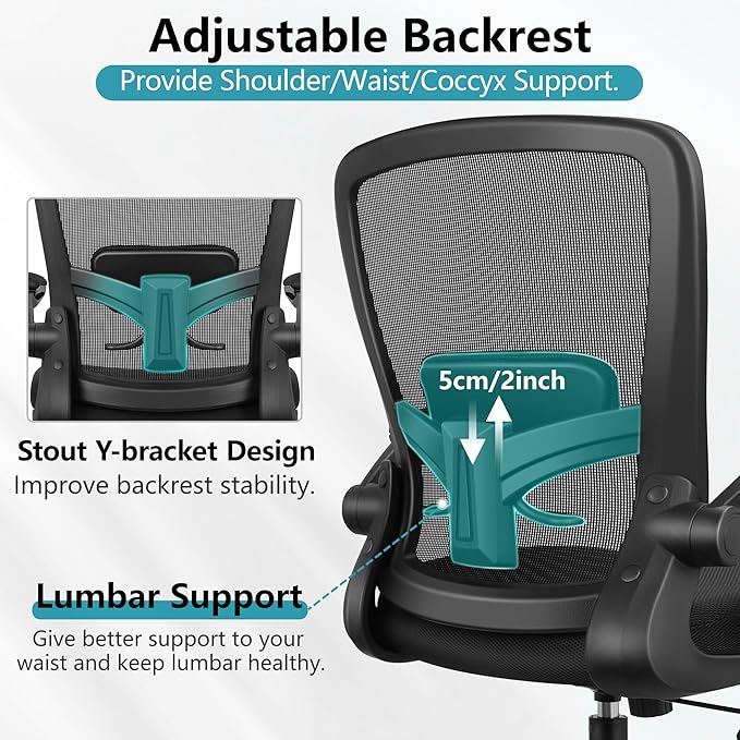 FelixKing Office Chair, Ergonomic Desk Chair Breathable Mesh Chairs with Adjustable High Back Lumbar Support Flip-up Armrests, Executive Swivel Comfy Task Computer Chairs for Home Office Black-DeskLoop Office