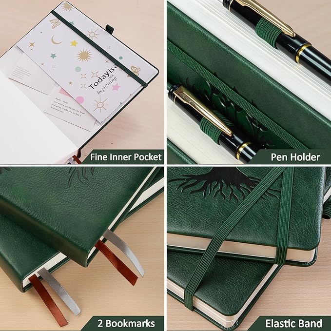 ZXHQ B5 Dotted Journal-150 gsm Thick Paper 256 Pages, Dot Grid Notebook, Tree of Life Design, Fine Inner Pocket - 7.7" × 10" Dark Green-DeskLoop Office