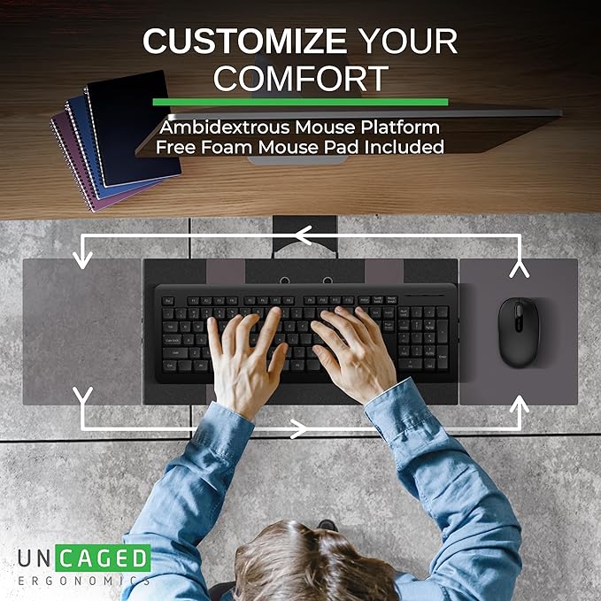 Uncaged Ergonomics KT2-b Under-Desk Adjustable Height & Angle Sit to Stand Up Keyboard Tray with negative tilt Best standing desk computer keyboard holder drawer-DeskLoop Office