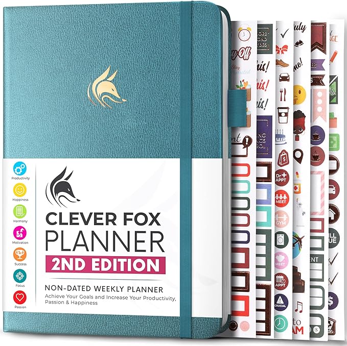 Clever Fox Planner 2nd Edition – Colorful Weekly & Monthly Goal Planner, Time Management & Productivity Organizer, Undated, A5 (Aquamarine)-DeskLoop Office