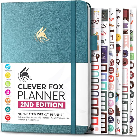 Clever Fox Planner 2nd Edition – Colorful Weekly & Monthly Goal Planner, Time Management & Productivity Organizer, Undated, A5 (Aquamarine)-DeskLoop Office
