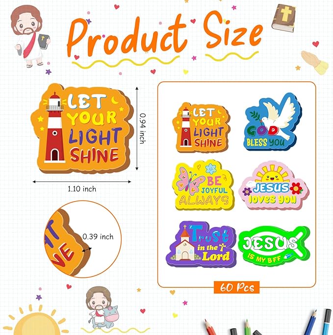 Cinrobiye 60 PCS Bible Verses Pencil Erasers Bulk Inspirational Scripture Eraser Christian Religious Favor Goody Bag Filler Gifts for Students Classroom Office Teacher Prizes Reward School Supplies-DeskLoop Office