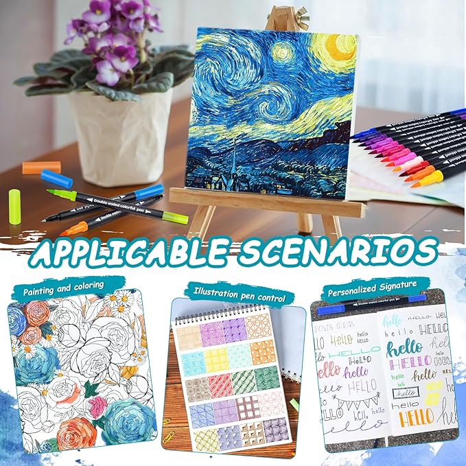 60 Colors Dual Markers Brush Pens, Art Markers Colored Pens for Adult Coloring Books, Brush and Fine Point Dual Tip Artist Colored Marker Set for Drawing Adult Coloring Hand Lettering-DeskLoop Office