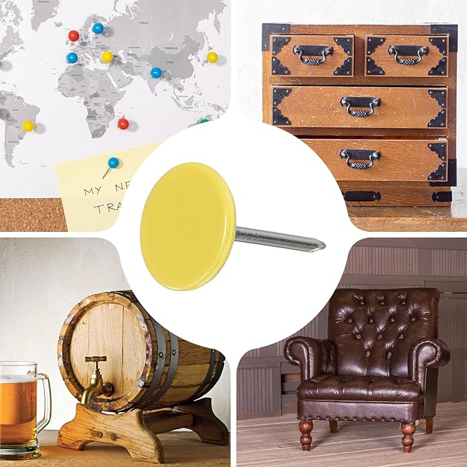 uxcell 60Pcs Upholstery Tacks, 11mmx17mm Flat Head Thumb Tack Decorative Furniture Nails Push Pins for Furniture Sofa Headboards, Yellow-DeskLoop Office